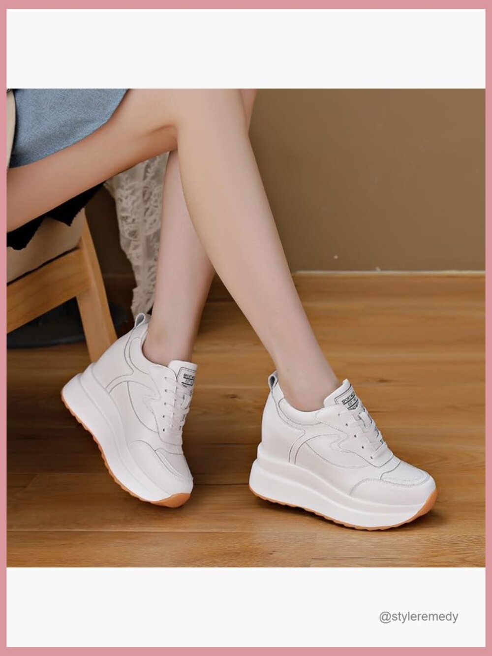 High Hidden Heel Wedge Sneakers Women Chunky Lace Up Platform Tennis Shoes - Picture 3 of 7
